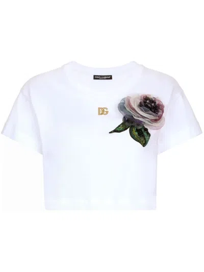 Dolce & Gabbana Timeless Sequin Embellished White Cotton T-shirt For Women