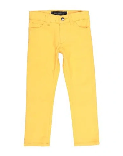Dolce & Gabbana Babies'  Toddler Boy Pants Yellow Size 3 Cotton, Elastane, Calfskin, Zamak