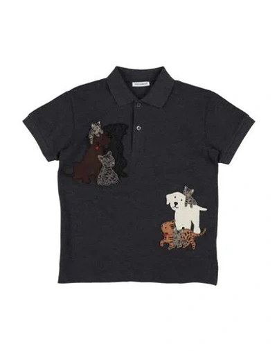 Dolce & Gabbana Babies'  Toddler Boy Polo Shirt Lead Size 3 Cotton, Polyester, Viscose In Black