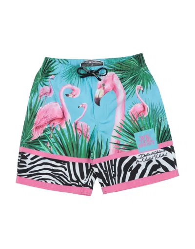 Dolce & Gabbana Kids'  Newborn Boy Swim Trunks Azure Size 3 Polyester In Blue