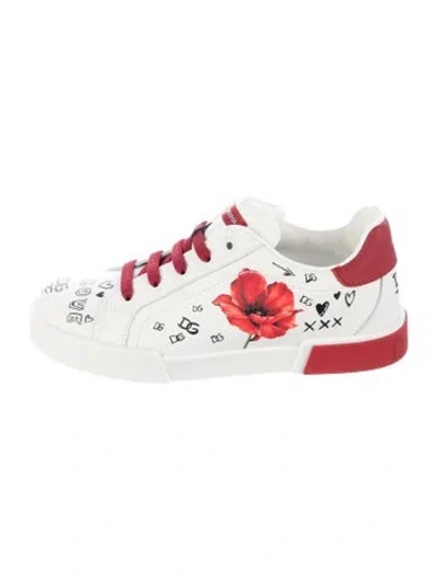 Pre-owned Dolce & Gabbana Babies' Toddler Boys Branded Leather Sneakers In White