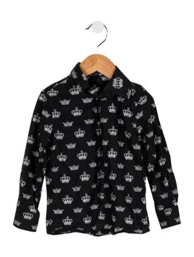 Pre-owned Dolce & Gabbana Babies' Toddler Boys' Crown Pattern Polo In Black