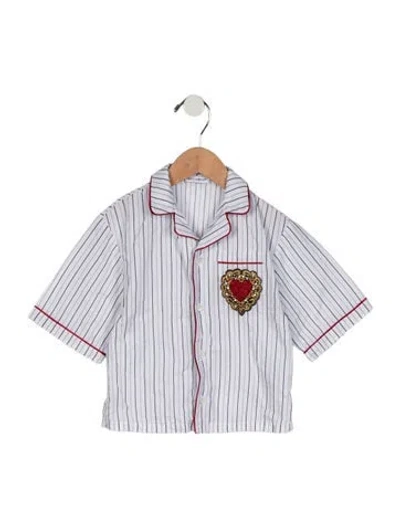 Pre-owned Dolce & Gabbana Babies' Toddler Boys' Crystal Embellished Shirt In White
