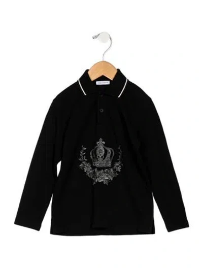 Pre-owned Dolce & Gabbana Babies' Toddler Boys' Embroidered Long Sleeve Polo In Black