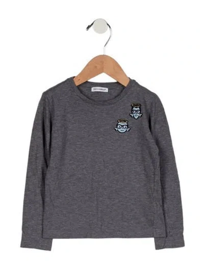 Pre-owned Dolce & Gabbana Babies' Toddler Boys' Embroidered Long-sleeve T-shirt In Grey