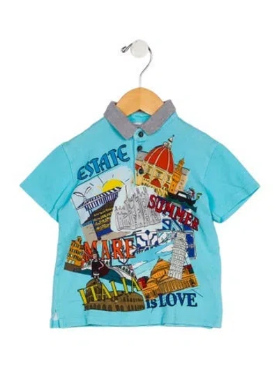Pre-owned Dolce & Gabbana Babies' Toddler Boys' Graphic Short Sleeve Polo In Blue