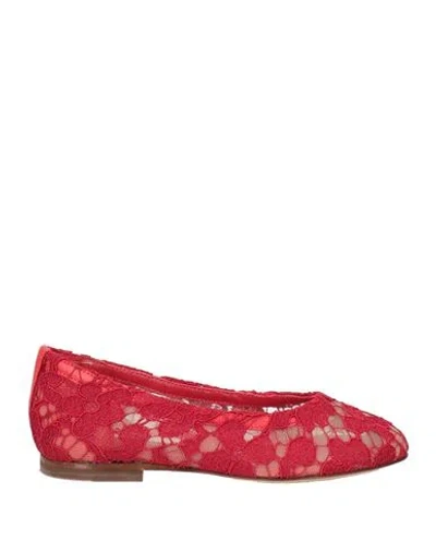 Dolce & Gabbana Babies'  Toddler Girl Ballet Flats Red Size 10c Polyamide, Viscose, Cotton, Lambskin