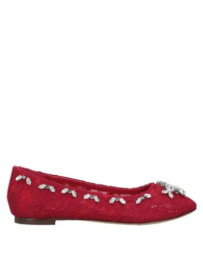 Dolce & Gabbana Babies'  Toddler Girl Ballet Flats Red Size 10c Viscose, Cotton, Polyamide, Leather