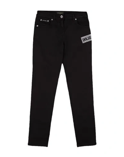 Dolce & Gabbana Babies'  Toddler Girl Jeans Black Size 3 Cotton, Elastane, Polyurethane, Stone, Aluminum