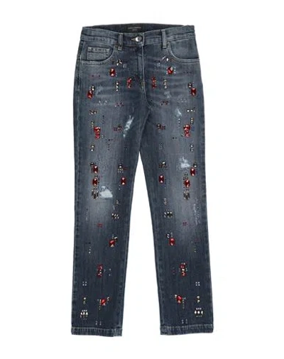 Dolce & Gabbana Kids'  Toddler Girl Jeans Blue Size 5 Cotton, Elastane, Natural Stone, Crystal, Zamak