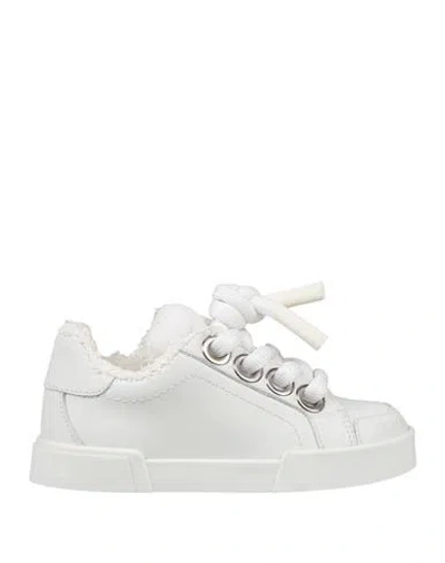 Dolce & Gabbana Babies'  Toddler Girl Sneakers White Size 9c Calfskin, Polyamide, Elastane
