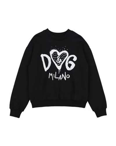 Dolce & Gabbana Babies'  Toddler Girl Sweatshirt Black Size 4 Cotton, Elastane, Crystal, Natural Stone, Polyu