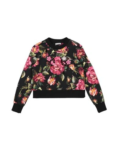 Dolce & Gabbana Babies'  Toddler Girl Sweatshirt Black Size 6 Cotton, Polyester, Brass, Plastic, Crystal