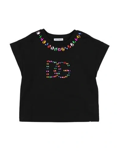 Dolce & Gabbana Babies'  Toddler Girl T-shirt Black Size 5 Cotton, Natural Stone, Aluminum