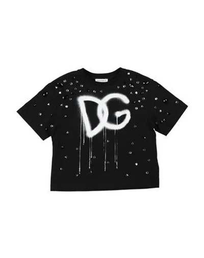 Dolce & Gabbana Babies'  Toddler Girl T-shirt Black Size 4 Cotton, Resin, Natural Stone, Aluminum