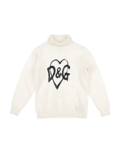 Dolce & Gabbana Babies'  Toddler Girl Turtleneck Ivory Size 5 Virgin Wool, Polyester, Polyurethane, Glass In White