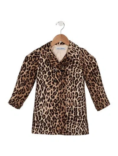Pre-owned Dolce & Gabbana Babies' Toddler Girls Animal Print Button Closure Coat In Brown