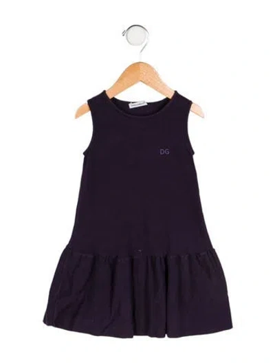 Pre-owned Dolce & Gabbana Babies' Toddler Girls' Embroidered Logo Sleeveless Dress In Blue