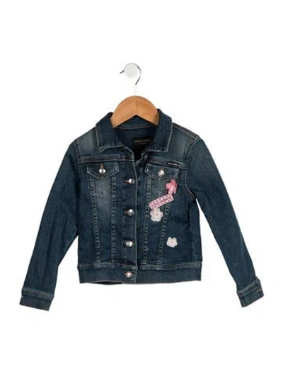 Pre-owned Dolce & Gabbana Babies' Toddler Girls' Floral Embroidered Denim Jacket In Blue