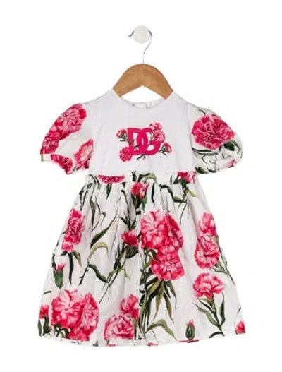Pre-owned Dolce & Gabbana Babies' Toddler Girls' Floral Print Dress In White