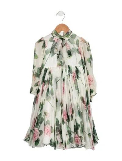 Pre-owned Dolce & Gabbana Babies' Toddler Girls' Floral Print Dress In White