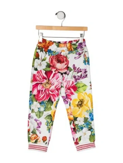 Pre-owned Dolce & Gabbana Babies' Toddler Girls' Floral Printed Jogger Pants In White