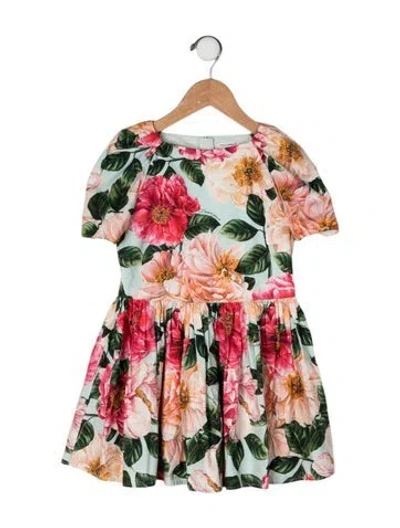 Pre-owned Dolce & Gabbana Babies' Toddler Girls' Floral Printed Sleeveless Dress In Blue
