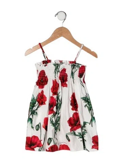 Pre-owned Dolce & Gabbana Babies' Toddler Girls' Floral Printed Sleeveless Dress In White