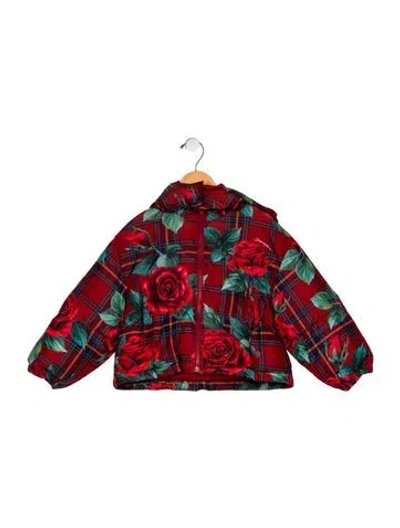 Pre-owned Dolce & Gabbana Babies' Toddler Girls' Floral Puffer Coat In Red