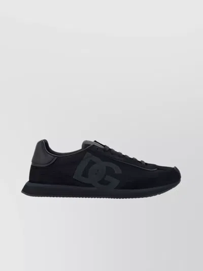Dolce & Gabbana Toe-extended Flat Sole Round Sneakers Suede In Black