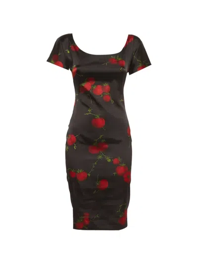 Pre-owned Dolce & Gabbana Tomato-print Midi Dress In Black