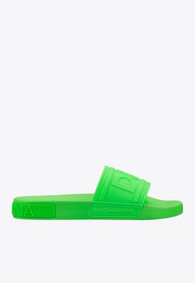 Dolce & Gabbana Tonal Dg Logo Rubber Slides In Green