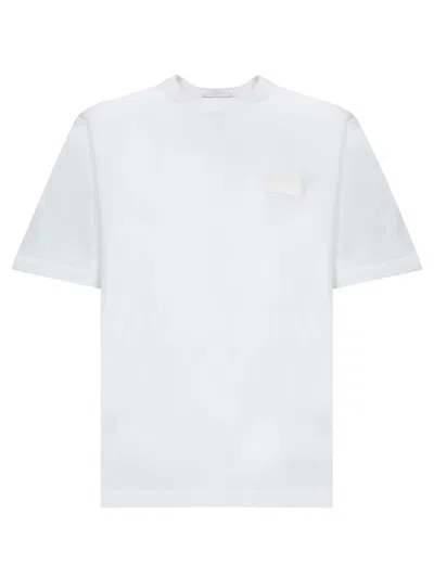 DOLCE & GABBANA TONE-ON-TONE PLAQUE WHITE T-SHIRT