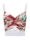 Dolce & Gabbana Bustier Top In Marquisette And Chiffon With Rose Print