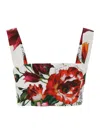 Dolce & Gabbana Multicolor Croped Top With Square Neck And All-over Floral Design In Cotton Woman