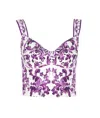 Dolce & Gabbana Cotton Blend Bustier Top With Maiolica Print In Purple