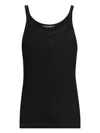 Dolce & Gabbana Black Sleeveless Top With Logo Embroidery On The Front And Ribbed Knit In Cotton Man In Black