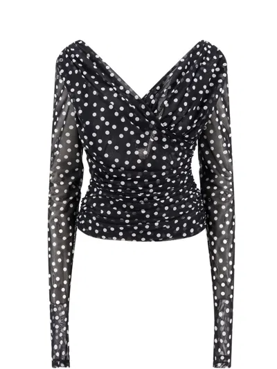 Dolce & Gabbana Polka Dot Draped Top With In Black