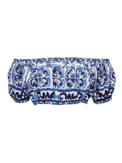 Dolce & Gabbana Top Arricciato St Maiolica In Blue