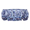 Dolce & Gabbana Off-the-shoulder Printed Popline Crop Top In Tn Blu/bco