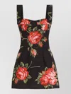 Dolce & Gabbana Floral-print Cotton Bustier Mini Dress In Black