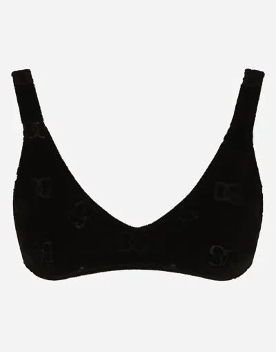 Dolce & Gabbana Flocked Jersey Top With All-over Dg Logo In Black