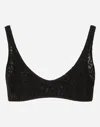 Dolce & Gabbana Tulle Jacquard Top With All-over Dg Logo In Black