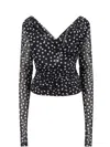 Dolce & Gabbana Ruched Wrap-effect Printed Polka-dot Tulle Blouse In Black