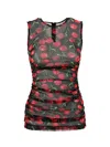 Dolce & Gabbana Top Black Tulle Print Cherry  In Black