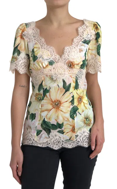 Pre-owned Dolce & Gabbana Top Blouse Multicolor Floral Lace V Neck It38 /us4/s Rrp 1500usd