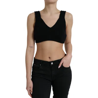 Pre-owned Dolce & Gabbana Top Bustier Black Cropped Cashmere V-neck It38/us4/xs Rrp 650usd