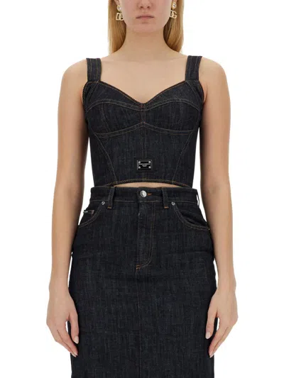Dolce & Gabbana Slim Fit Mini Bustier Top In Navy