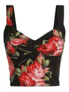Dolce & Gabbana Top Nero In Seta Con Stampa Floreale Dolce E Gabbana In Multi