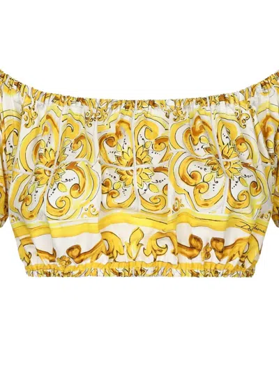 Dolce & Gabbana Top Bustier Stampa Maiolica In Yellow